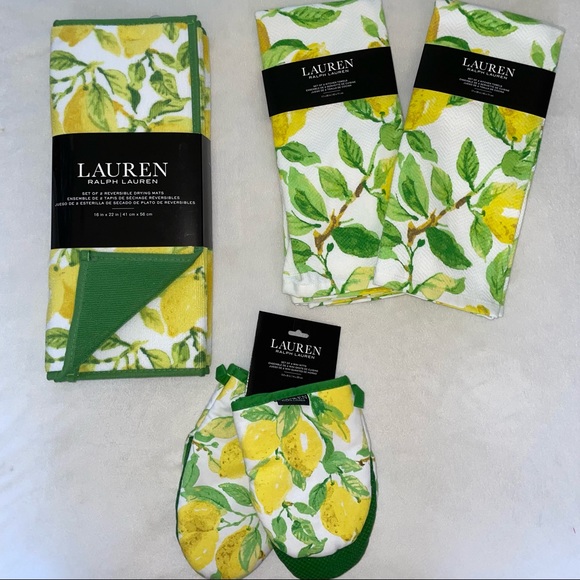 🎉HP🎉Lauren Ralph Lauren 8pc Lemon Kitchen Set—4 Towels 2 mats 2 mini mitts🍋 - Picture 2 of 15